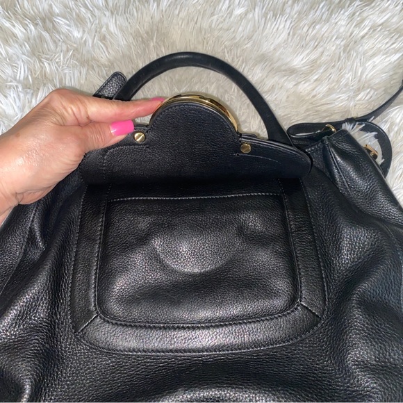 Tory Burch Amanda black pebbled leather double handles w shoulder strap hand bag - Picture 3 of 16